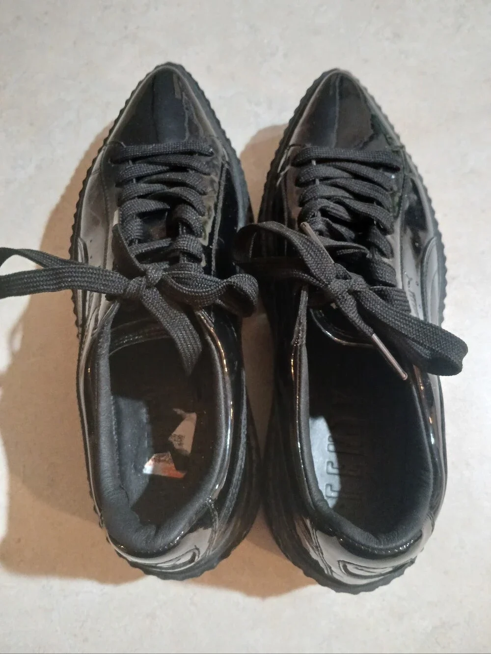 Puma Fenty x Pointy Creeper in the patent black colorway 7.5